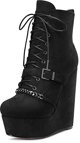 Saekcted Mujer Alto High cuña esparto Plataforma Heel Redonda Punta Botines Cremallera Cute 15 CM Heels Negro 43 EU