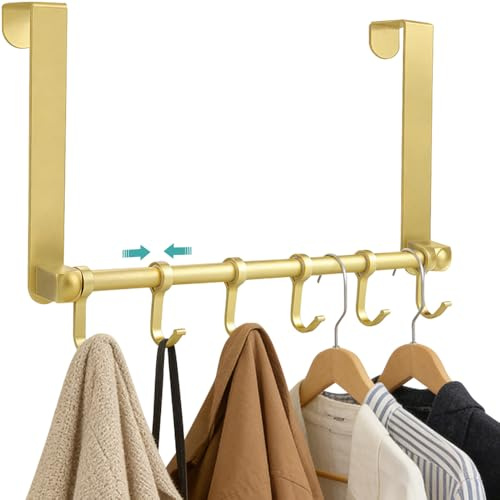 Türhaken-Aufhänger, bewegliche 6 Haken, über der Tür, Handtuchhalter, Türgarderobe, verbesserte lange Arme für Badezimmerzubehör (Gold)