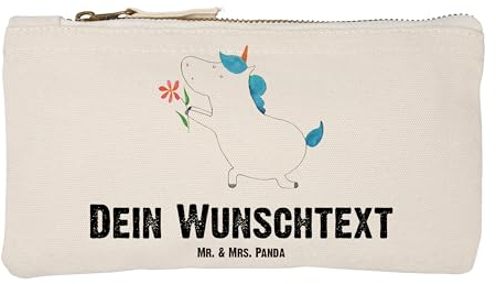 Mr. & Mrs. Panda Personalisierte Schminktasche Einhorn Blume Größe S Klein - Geschenke, Antrag, Liebe, Kulturbeutel Damen Personalisiert, Mit Namen, Reise, Einhörner, Freundin, Verlobung, Unicorn