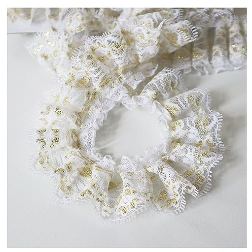 Yurosiay 3 Yard Gold Gestickte Plissee Spitzenborte 6.3cm Breite Vintage Mesh Rüschen Spitzenband Plissee Spitze Unelastisch Rüschenborte Rüschenband Spitzen Rüschen für DIY Handwerk Nähen