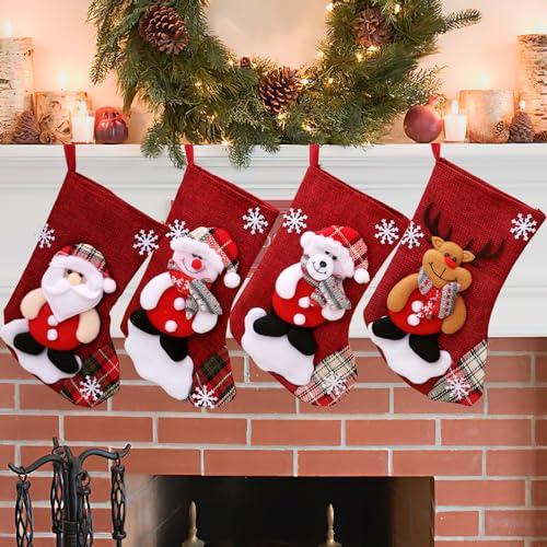 ACTOYS Calza di Natale Set, 4 Pezzi Calze Natalizie Personalizzate, Calze Natalizie da Appendere, Christmas Stockings Borsa Regalo, Decorazioni Natalizie Camino, Albero di Natale di Decori