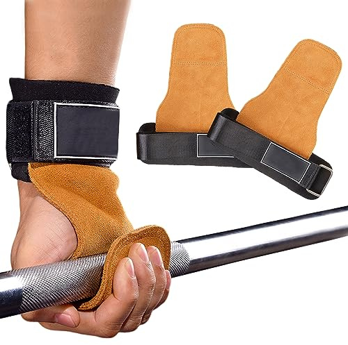Nexoria Leder Hebebänder, gepolsterte Gewichthebergurte Fast Grip Power Zughilfen Krafttraining Hebegriffe Handschlaufen Heavy Duty Kreuzheben Gurte für Gewichtheben