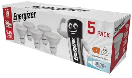 Energizer GU10 LED Bulbs Daylight White - 6500K 50W Halogen Spotlight Equivalent – 345LM - Non Dimmable. Pack of 5