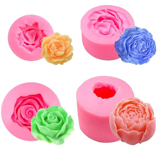 4 Piezas Moldes de Silicona para Velas, Diferentes Formas Flores Moldes Silicona Velas, 3D Molde Velas, Molde para Velas, Moldes Velas Adecuado para Hacer Chocolates Dulces Velas Adornos Pasteles