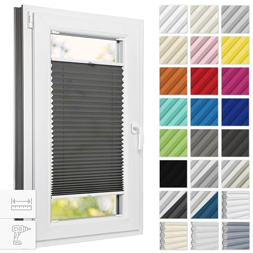 Estika Plissee mit Bohren 120 cm x 230 cm - Anthrazit - Rollos für Fenster, Jalousien Fenster für innen, Raffrollo, Fensterplissee