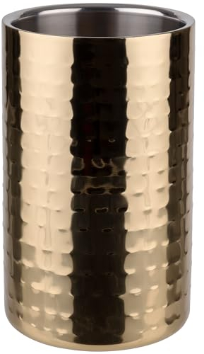 Buddy´s Bar - Raffreddatore per vino o spumante, refrigeratore per bottiglie in acciaio inox, 12 x 20 cm, a doppia parete, diametro interno 10 cm, adatto per bottiglie da 0,7 l – 1,5 l, effetto oro