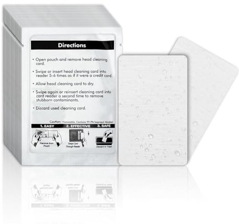 Booso Tarjetas de limpieza para lector de tarjetas, limpiador de lector de tarjetas de crédito de doble cara, limpiador de lector de tarjetas CR80, tarjetas de limpieza POS (25 unidades), fácil de