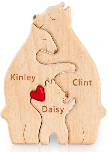Easycosy personalisiertes Holzkpuzzle der Bärenfamilie mit 2-7 Namen| Familien Geschenke für Mama zum Muttertag erstes Muttertagsgeschenk | Holz Bär Skulpturen als Desktop Ornament, Tischdekoration