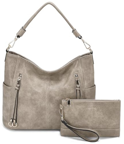 Chase Chic Bolsos de Mujer Hobo, Bolsos Bandolera Bolsos Tote Bolsos de hombro Grande PU Cuero Monedero Carteras 2pcs Set, Caqui
