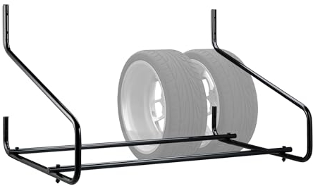 Relaxdays Reifenregal Wandmontage, für 4 Reifen, Teleskop Reifenhalter Wandhalterung, bis 80kg, klappbar, Stahl, schwarz