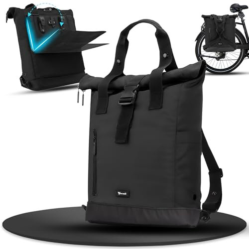 MIVELO Fahrradtasche für Gepäckträger - Fahrradrucksack Damen aus wasserabweisendem Material - Gepäckträgertasche hinten - Fahrrad Tasche & Rucksack mit klappbarem Rückenteil (Schwarz)