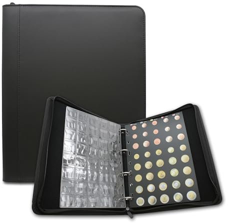 DOJA Barcelona | Euro Münzalbum | Buch zur Münzsammlung mit Vorlage | 33x27x5cm | 280 Fächer für Euro Münzen | Numismatik Münzen Sammelalbum aus PU-Leder mit Reißverschluss