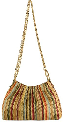 modamoda de - T259 - Mini Umhängetasche X-Small aus ital. Leder, Farbe:Stoff bunt