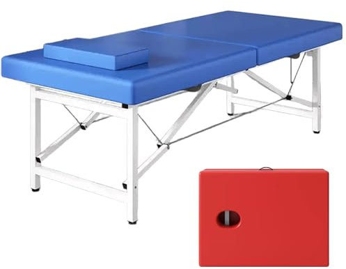 Massageliege für Sex mit Loch Tragbares Tattoo-Bett Aus Leder Faltbar Ohne Installation Hydrotherapiebett mit Atmendem Gesicht Tragfähigkeit 250 Kg(Blue,185 * 70 * 60cm)
