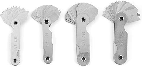 Jauge de Rayon en Acier Inoxydable, Outil de Mesure de Rayon R0.3-1.5/ R1-6.5/ R7-14.5/ R15-25, Jauge de Rayon en Pouces 10 * 5 * 2 4 Pièces