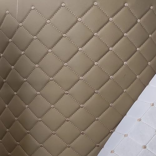 Vinyl Faux Läder Tyg PVC Quiltat Konstläder Tyg 100 * 155 Cm Med 3mm Svamp Baksida Klädsel Säljs Per Yard Korn Textur För DIY Hantverk Sy Bilkudde(Color:khaki)