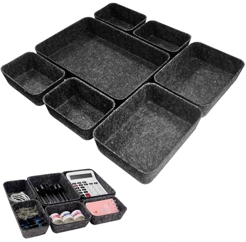 gexuamz 7 Pezzi Organizer per Cassetti in Feltro Grigio Scuro Divisori Contenitori per Armadio Ufficio Casa Cucina Bagno Trucco Cassettiera Impilabile Salvaspazio