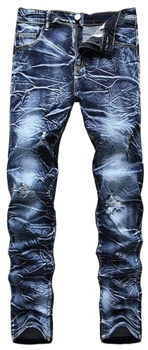 Jean Extensible Bleu pour Homme, Coupe Classique, Coupe Droite, Style Streetwear Vintage délavé