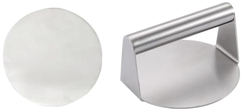 KATKLIU Pressa per Hamburger in Acciaio Inossidabile 15 cm + 100 Fogli Carta Forno Antiaderente (14 cm) – Smash Burger Press Professionale per Grill e Piastra, Facile da Pulire e Riutilizzare