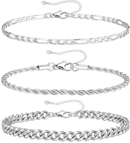 RMMD Gold Silber Armband Herren - 3 Stücke Edelstahl Armband Herren Armbänder Kubanisches Gliederseil Figaro Kette Armbänder Set Schmuck Geschenk für Männer Jungs ihn Vater Freund Ehemann Sohn Bruder