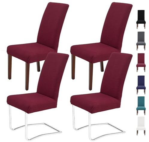 Litrue Stuhlhussen 4er Set Stuhlbezug Schwingstühle Abnehmbarer Waschbarer Stuhlüberzug Stretch Hussen Stühle Schutz für Esszimmer Küche Hotel Bankett Hochzeit (Bordeaux)