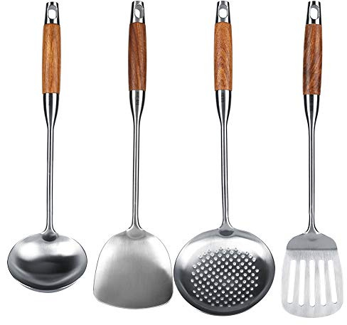 304 Set Utensil de cocina de rosa de acero inoxidable | 4 - Piece Utensilios de cocina con manijas tolerantes al calor | Espátula ergonómica/cuchara/pala para cocinar