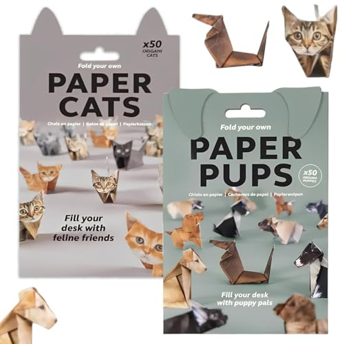 YUPZAR 2 Scatole Origami Set,Simpatico Gatto + Cane Decorazioni per l'Ufficio, Artigianato Creativo Fai-da-Te,Adatto sia per Adulti che per Bambini(100 Fogli)
