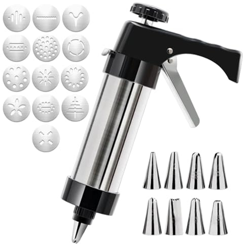 Wezalget Presse à Pâtisserie pour Biscuits Sablés, Machine à Sablés en Acier Inoxydable, Ensemble de Presse-seringues à Gâteau Professionnel avec 13 Buses, pour Décoration De Pâtisserie De Cupcakes