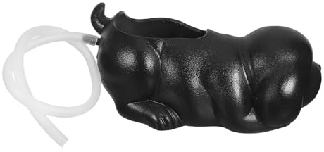 FONDOTIN Fontana a Cascata in Ceramica a Forma di Cane Nero Decorazione per Acquario e Laghetto da Giardino Microecosistema per Piante Verdi Ornamento per Fontana Interna ed Esterna