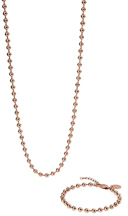 Purelei Bubbly Duo Set – 2-teiliges Schmuckset mit Kugelkette und Kugelarmband – Edelstahl, verstellbare Längen 16–45 cm – Gold/Silber/Roségold (Rosegold)