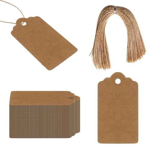 Xynovate 100 Stück Geschenkanhänger Braun, Geschenkanhänger Weihnachten, Kraftpapier Etiketten mit Juteschnur für Weihnachtsgeschenke, Geschenkverpackung, DIY Basteln (Rechteckig 4x7cm–A）