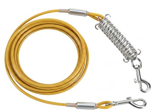 WUISOLQP 10FT Dog Tie Out Cable, Training Lead for Dogs with Shock Absorbing Spring and Swivel Hook, Long Line Dog Lead Long Line Training Dog Lead for Small Medium Large Dogs