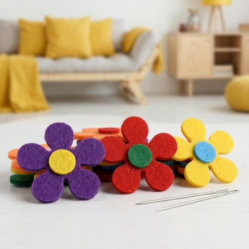 200 Stück Filzblumen Aufkleber, Bunte Filzblumen zum Basteln, Filz-Blumen, Filz Blumen Deko, Ideal für DIY Projekte, Mehrfarbig
