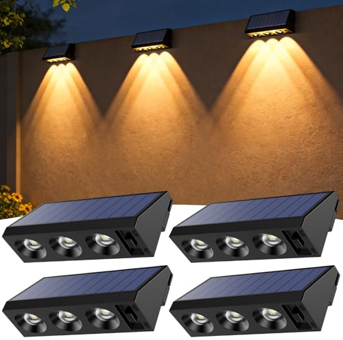 Ruvizlu Solarlampen für Außen Garten 4 Stück, Solar Wandleuchte Aussen mit 3 Helle LED Zaunleuchten Solar für Draußen IP65 wasserdichte für Zäune Terrasse Deck Stufen Treppen Wand Warmweiß