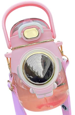 RASTKY Bottiglia D'acqua in Paglia Non Tossica per Ragazze, Bottiglia D'acqua con Beccuccio per Bambini di Grande capacità con Design Creativo, Tazza di Plastica Portatile per Bambini (PINK)