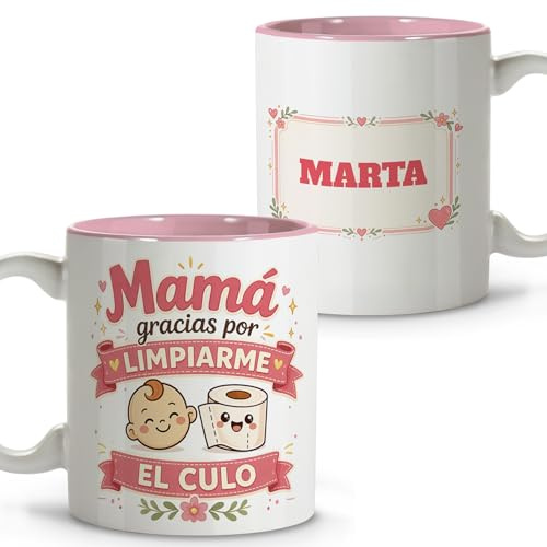 LolaPix Taza Mama Personalizada. Detalles Dia de la Madre. Regalos para Mama Original. Regalo Madre primeriza. Apta para Lavavajillas. Taza Mamá 330ml. Gracias por Limpiarme el Culo