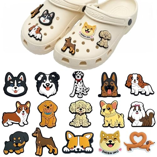 WUMZIRA 15 Pièces Pins pour Motif Chien, Mignons pour Sabots, Charms Accessoires de Chaussures pour Enfants et Femmes, Décorations de Chaussures en PVC pour Sandales et Sabots