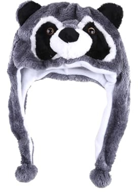 MFMEXUL Plüschhut Wintermütze Tiermütze mit Niedlichem Tiermotiv Und Ohrenschutz Aus Kuscheligem Stoff für Kinder Erwachsene für Geschenk Freizeit, Grauer Waschbär