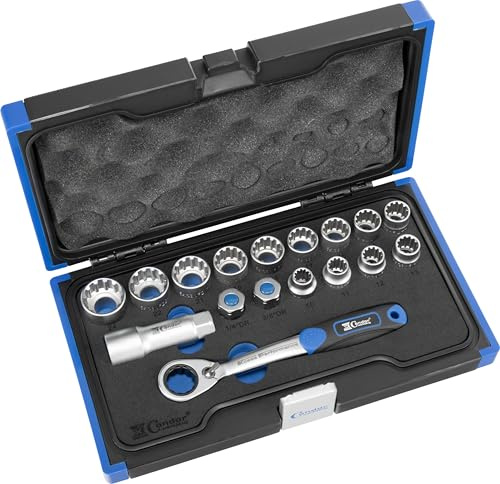 Condor Werkzeug 2117 | Durchgangs-Steckschlüssel-Satz | Durchsteckratsche | Durchsteck-Steckschlüssel-Satz | 17-tlg. | Varioplus | 10-24 mm