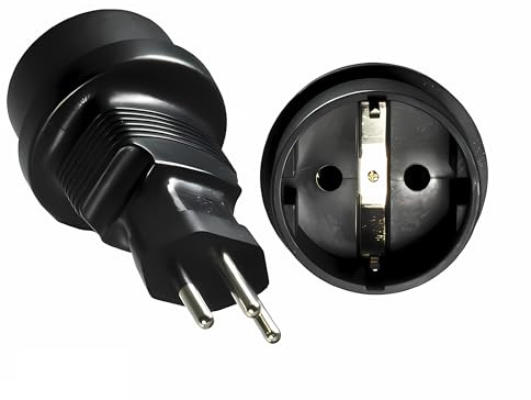 DINIC Reisestecker, Stromadapter für Brasilien auf Schutzkontakt-Buchse, 3-Pin Netzadapter (1 Stück, schwarz)