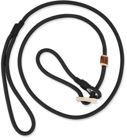 ROMNEYS Moxonleine Durham 6 mm – handgefertigte Retrieverleine & Agilityleine mit Hirschhorn-Zugstopp – Leine & Halsband in einem – Hundeleine Made in Germany (Schwarz, 100 cm)