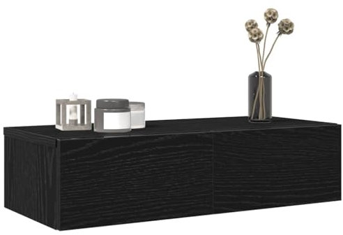 Wandregal mit Schubladen Schweberegal - Schwarz Regal Wand für Bücher and Fotos, Home Decoration Wall Shelf für Küche, Bad, Büro, Wohnzimmer