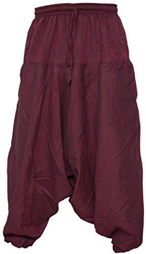 Gheri Men's Light Cotton Drop Crotch Ninja Aladdin Genie Harem Trousers Maroon LXL