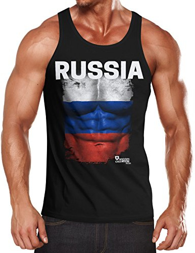 MoonWorks EM Tanktop Herren Fußball Russland Russia Flagge Fanshirt Waschbrettbauch Muskelshirt schwarz M