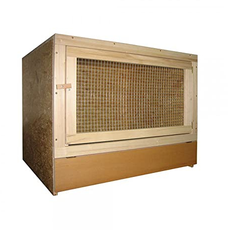 Kaninchenstall 80x60 cm – mit Bodenrost – mit Stabiler Holzvorderfront – Kleintierstall aus OSB für überdachten Außenbereich – ideal für artgerechte Kaninchenhaltung – Made in Germany