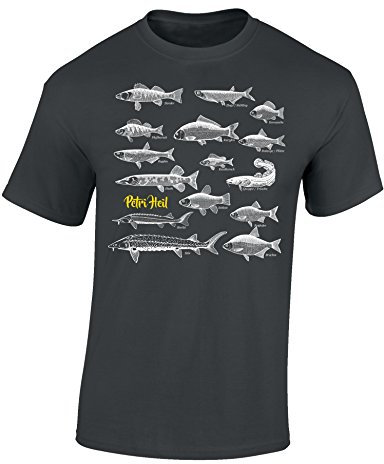 T-Shirt: Fische Petri Heil - Geschenk für Angler - Anglerbekleidung Herren - Angelkleidung Männer - Angel - Anglerin - Fishing - Fisch - Grau - Army - Spruch - Motiv - Lustig, Dunkelgrau, XXL