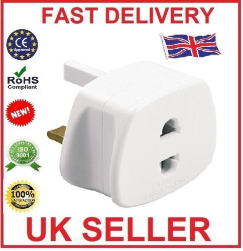 UK 2 Pin To 3 Pin 1A Fuse Adaptor Plug For Shaver/Toothbrush - Fused Included-FREE FAST DELIVERY