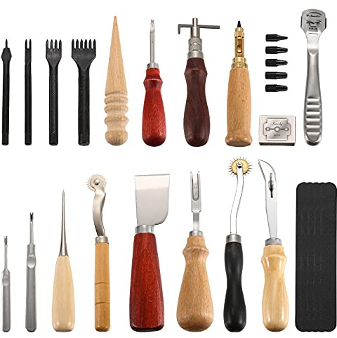 Outils de bricolage en cuir 18 pièces, Outil de bricolage en cuir pour coudre à la main, couture et ensemble de selles
