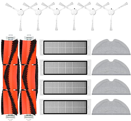 16 Stück Ersatzteil Zubehör für Dreame F9 für Xiaomi Mijia 1C STYTJ01ZHM Roboter-Staubsauger, 2 Rollenbürsten, 6 Seitenbürsten, 4 Wischtücher, 4 Filter