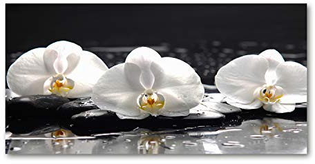 Tulup Glas-Bild Wandbild aus Glas - Wandkunst - Wandbild hinter gehärtetem Sicherheitsglas - Dekorative Wand für Küche & Wohnzimmer 120x60 - Blumen & Pflanzen - Orchidee - Weiß